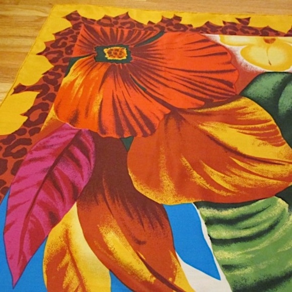Satin Silk Scarf in bold tropical colors - Picture 3 of 5